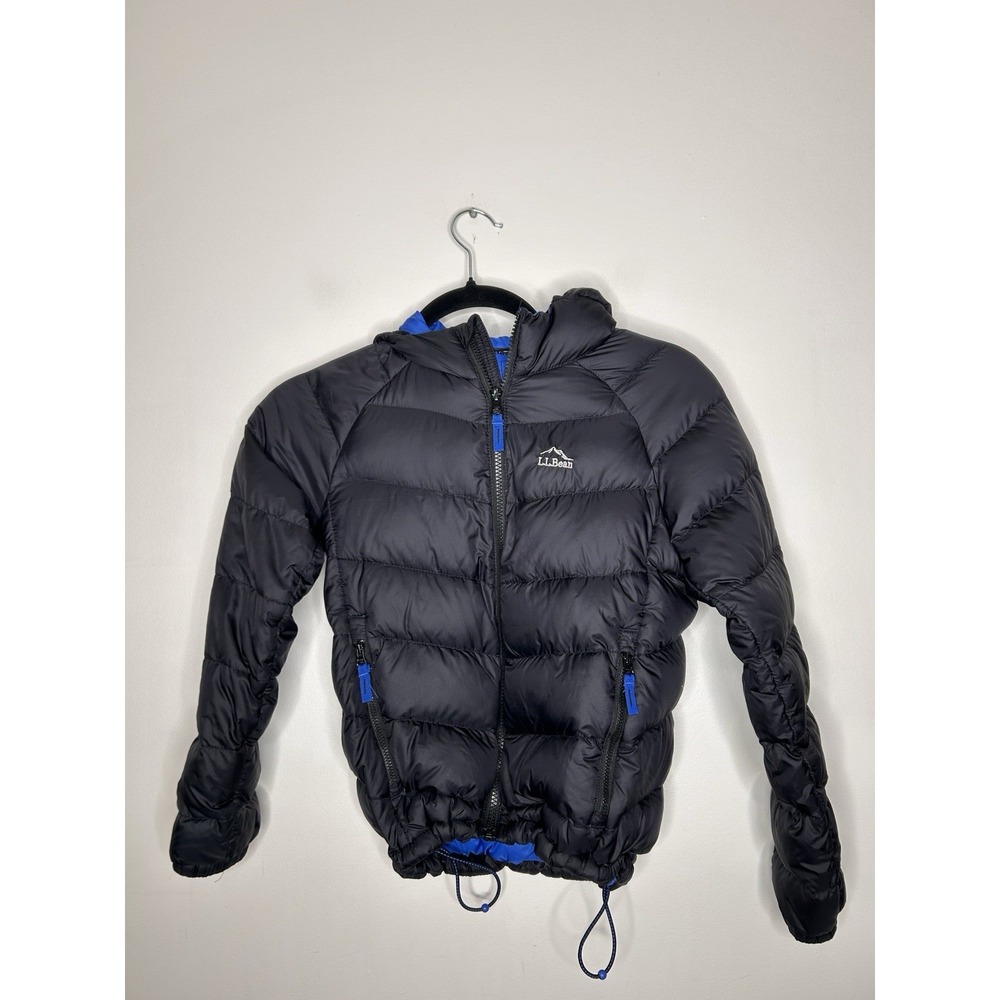L.L. Bean 650 Fill Down Hooded Jacket Youth Black Stowaway Downtek Size Small 8